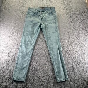 Iris Jeans Womens 9 Green Cotton Floral Denim Straight Leg Workwear Stretch